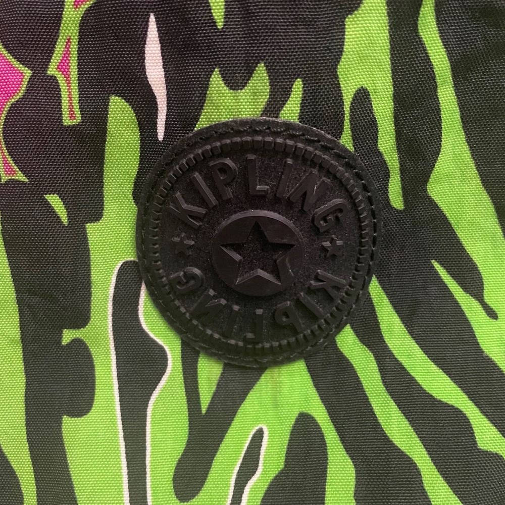 Kipling Laptop Sleeve Tech Case Neon Green Pink Abstract Print Monkey Keychain - Picture 2 of 8